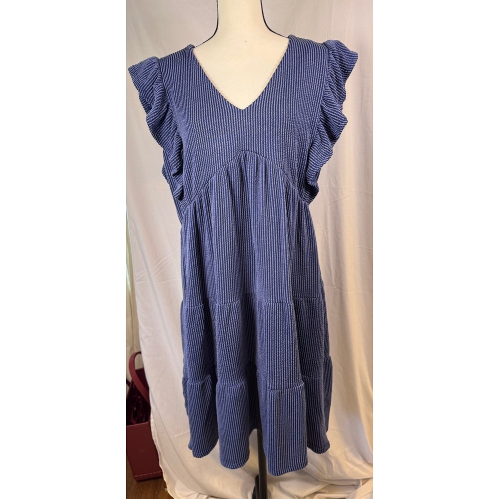 Simply Southern Babydoll Dress Womens XXL Blue Ruffle Tiered Ribbed Excellent - Picture 2 of 6